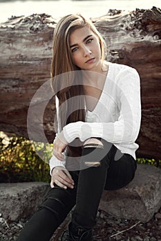 Portrtait of cute girl with long hair