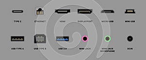 Computer ports of different types, connectors