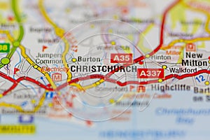 02-24-2021 Portsmouth, Hampshire, UK Christchurch shown on a road map or geography map