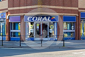 08/02/2020 Portsmouth, Hampshire, UK the exterior or facade of a Coral bookmakers shop or bookies on an English high street
