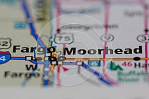 05-17-2021 Portsmouth, Hampshire, UK, Fargo Moorhead Minnesota USA shown on a Geography map or road map