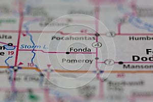 05-06-2021 Portsmouth, Hampshire, UK, Fonda Iowa USA Shown on a Geography map or road map photo