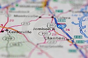 04-26-2021 Portsmouth, Hampshire, UK, Jemison Alabama USA shown on a road map or geography map photo