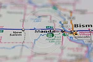 06-10-2021 Portsmouth, Hampshire, UK, Mandan North Dakota USA shown of a Road map or Geography map photo