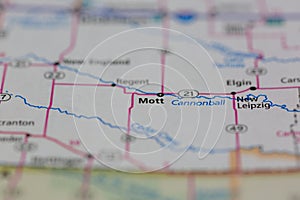 06-10-2021 Portsmouth, Hampshire, UK, Mott North Dakota USA shown of a Road map or Geography map photo