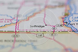 06-10-2021 Portsmouth, Hampshire, UK, Selfridge North Dakota USA shown of a Road map or Geography map photo