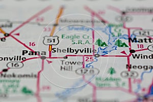 05-04-2021 Portsmouth, Hampshire, UK, Shelbyville Illinois Shown on a Geography map or road map photo