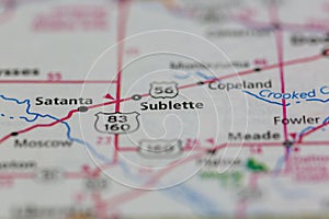 05-12-2021 Portsmouth, Hampshire, UK, Sublette Kansas USA shown on a Geography map or Road Map photo