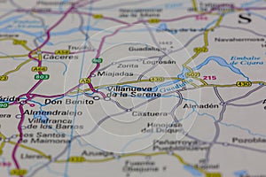 08-20-2021 Portsmouth, Hampshire, UK, Villanueva de la Serena Spain shown on a road map or Geography map photo
