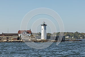 Portsmouth Harbor Lighthouse and Fort Constitution State Historic Site view in summer, New Hampshire, USA