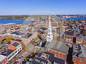 Portsmouth historic downtown aerial view, NH, USA