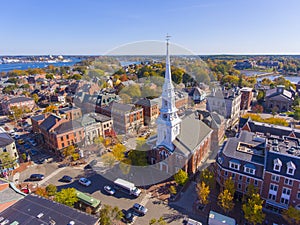 Portsmouth historic downtown aerial view, NH, USA