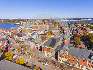 Portsmouth historic downtown aerial view, NH, USA