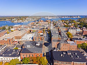 Portsmouth historic downtown aerial view, NH, USA