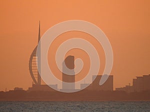 Portsmouth skyline at sunset, East Wittering West Sussex