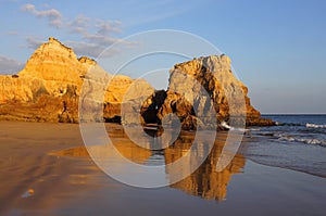 Portugal, Algarve, PortimÃ£o, Praia do Vau. Sandy beach and cliffs.