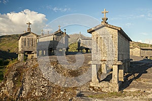 The group of espigueiros in Soajo settlement of Peneda-Geres national park, Portugal photo