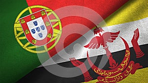 Portugal and Brunei Darussalam two flags textile cloth