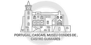 Portugal, Cascais, Museu Condes De , Castro Guimares travel landmark vector illustration