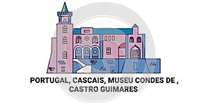 Portugal, Cascais, Museu Condes De , Castro Guimares travel landmark vector illustration