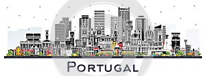 Portugal. City Skyline with Gray Buildings isolated on white. Portugal Cityscape with Landmarks. Porto and Lisbon
