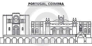 Portugal, Coimbra line skyline vector illustration. Portugal, Coimbra linear cityscape with famous landmarks, city
