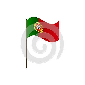 Portugal flag on the flagpole. Official colors and proportion correctly. Waving of Portugal flag on flagpole, vector illustration