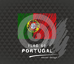Portugal flag, vector sketch hand drawn illustration on dark grunge backgroud