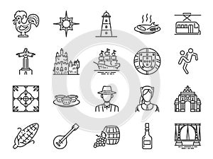 Portugal icon set. Included icons as Portuguese, Lisbon, Cristo rei, Belem, Barcelos Rooster, travel and more. photo