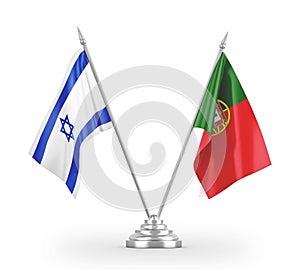 Portugal and Israel table flags isolated on white 3D rendering