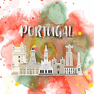 Portugal Landmark Global Travel And Journey watercolor background. Vector Design Template.used for your advertisement, book,