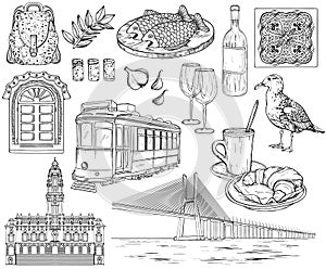 Portugal landmarks and images Sketch.