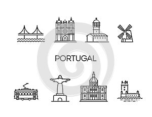 Portugal, Lisboa architecture. Vector symbols