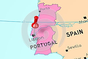 Portugal, Lisbon - capital city, pinned on political map