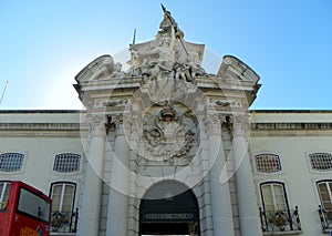 Portugal, Lisbon, Largo. dos Caminhos de Ferro, Lisbon Army Museum, coat of arms on the facade of the museum photo