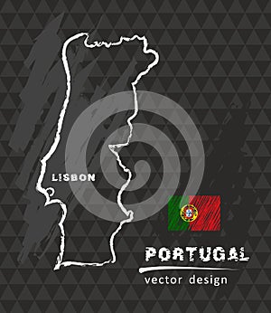 Portugal map, vector drawing on blackboard