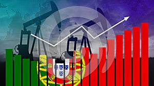 Portugal oil industry concept. Economic crisis, increased prices, fuel default. Oil wells, stock market, exchange economy and