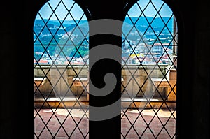 Portugal, panoramic view of Leiria, balcony of the medieval Castle of Leiria