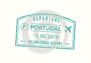 Portugal passport stamp. Visa stamp for travel. International airport grunge sign. Immigration, arrival and departure symbol.