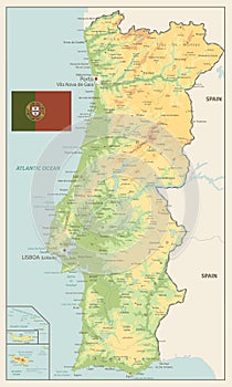 Portugal Physical Map Retro Colors