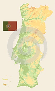 Portugal Physical Map Vintage Colors - No text