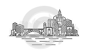 Portugal, Porto architecture line skyline illustration. Linear vector cityscape with famous landmarks, city sights