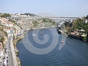 Portugal. Porto. View of the Douro and the Do Infante Bridge from the Dom Luis I Bridge. photo