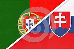 Portugal and Slovakia, symbol of national flags from textile. Championship between two European countries