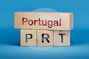 Portugal and PRT symbol. Concept words Portugal and PRT on wooden blocks.