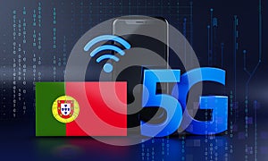 Portugal Ready for 5G Connection Concept. 3D Rendering Smartphone Technology Background