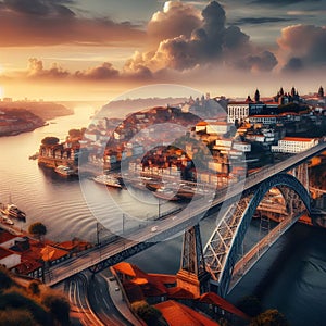 Portugal's Coastal Beauty Paints a Stunning Skyline Along the Douro River. Generative ai for illustrations
