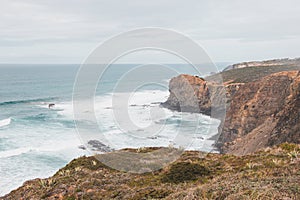 Portugal\'s western coastline of rocky cliffs and sandy beaches in the Odemira region. Wandering along the Fisherman trail photo