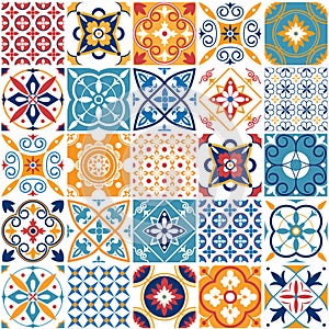 Portugal seamless pattern. Vintage mediterranean ceramic tile texture. Geometric tiles patterns and wall print textures