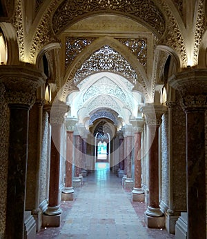 Portugal, Sintra, Park and Palace of Monserrate, palace interior, a corridor with an enfilade